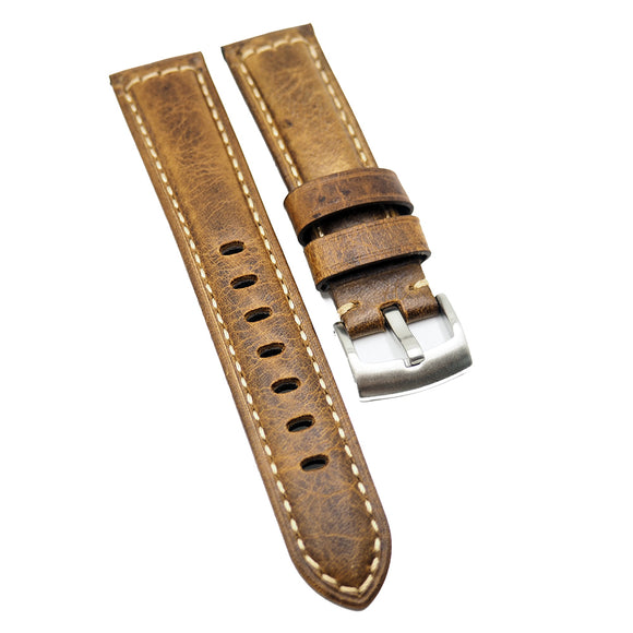 20mm, 22mm Waxed Bronze Orange Calf Leather Watch Strap