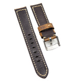 20mm, 22mm Waxed Bronze Orange Calf Leather Watch Strap