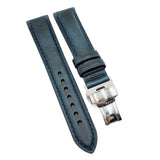 18mm, 20mm Waxed Calf Leather Watch Strap, Dark Green / Cinnamon Brown / Prussian Blue