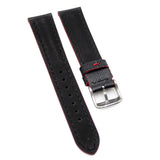 18mm Black Cross Pattern Calf Leather Watch Strap, Red Stitching