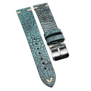 20mm Vintage Style Calf Leather Watch Strap, Turkish Blue / Peanut Brown