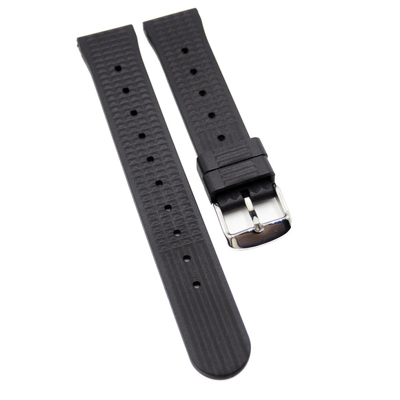 20mm, 22mm Waffle Pattern Black Rubber Watch Strap For Seiko-Revival Strap