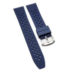 18mm, 20mm, 22mm Mini Rhombus Pattern Navy Blue Straight End FKM Rubber Watch Strap, Quick Release Spring Bars