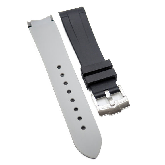 20mm, 22mm Dual Color Black & Gray Curved End Rubber Watch Strap For Rolex, Omega and MoonSwatch