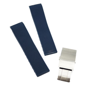 21mm Curved End Navy Blue Rubber Watch Strap For Longines HydroConquest 41mm