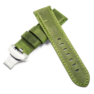 24mm Kelly Green Calf Leather Watch Strap For Panerai, Depolyant Clasp Style