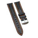 20mm Black Waxed Suede Leather Watch Strap, 2 Stitching Colors