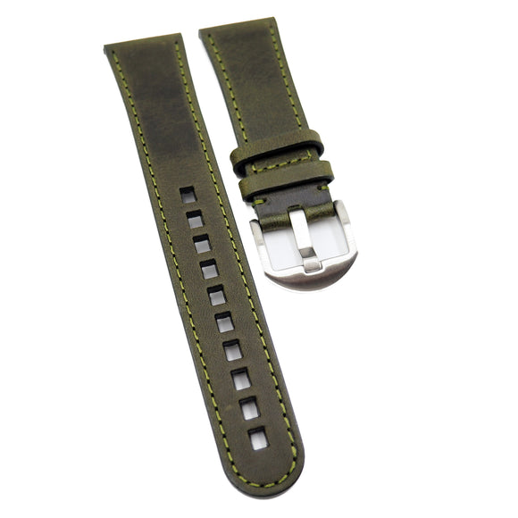 23mm Olive Green Italy Calf Leather Watch Strap For Blancpain Fifty Fathoms