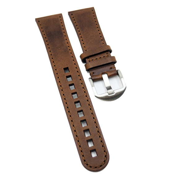 23mm Gingerbread Brown Italy Calf Leather Watch Strap For Blancpain Fifty Fathoms