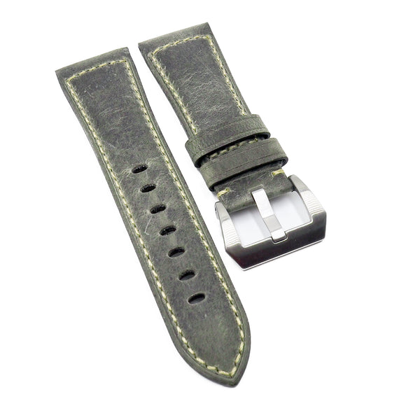24mm, 26mm Dark Gray Matte Calf Leather Watch Strap For Panerai