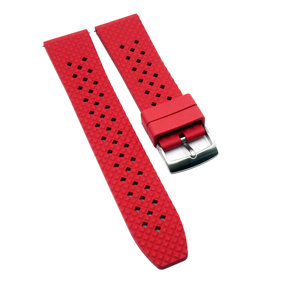 18mm, 20mm, 22mm Mini Rhombus Pattern Red Straight End FKM Rubber Watch Strap, Quick Release Spring Bars