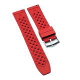 18mm, 20mm, 22mm Mini Rhombus Pattern Red Straight End FKM Rubber Watch Strap, Quick Release Spring Bars