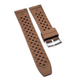18mm, 20mm, 22mm Mini Rhombus Pattern Brown Straight End FKM Rubber Watch Strap, Quick Release Spring Bars
