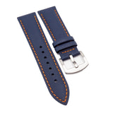 22mm Space Blue Nylon Watch Strap, Orange Stitching, Fiber Embossing