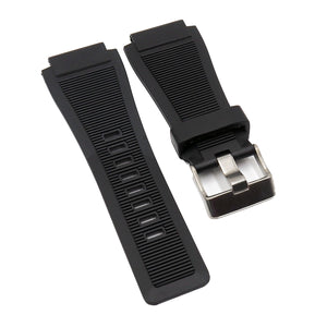 24mm Black Rubber Watch Strap For Bell & Ross, Horizontal Embossing