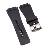 24mm Black Rubber Watch Strap For Bell & Ross, Horizontal Embossing