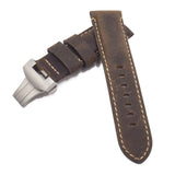 24mm Wood Brown Matte Calf Leather Watch Strap For Panerai, Depolyant Clasp Style