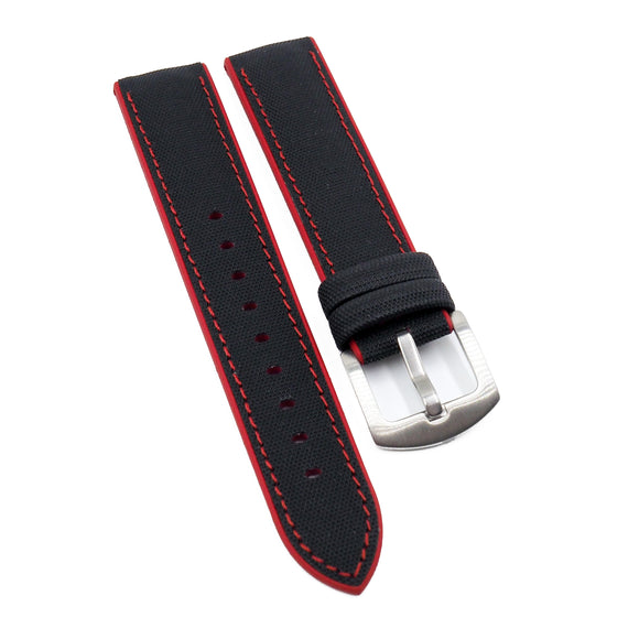 20mm Hybrid Black Nylon Red Rubber Watch Strap-Revival Strap