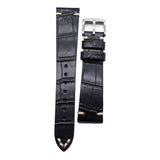 20mm Vintage Style Black Alligator Embossed Calf Leather Watch Strap, 2 Stitching Colors