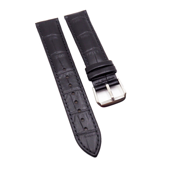 19mm Black Alligator-Embossed Calf Leather Watch Strap-Revival Strap