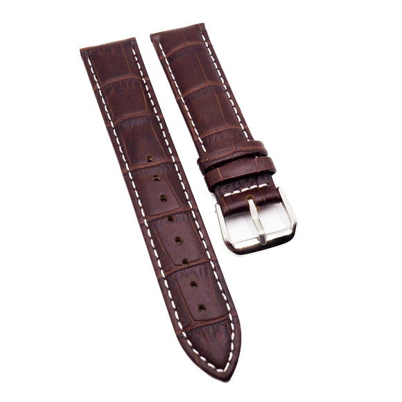19mm Alligator-Embossed Calf Leather Watch Strap, Black / Brown / Navy Blue