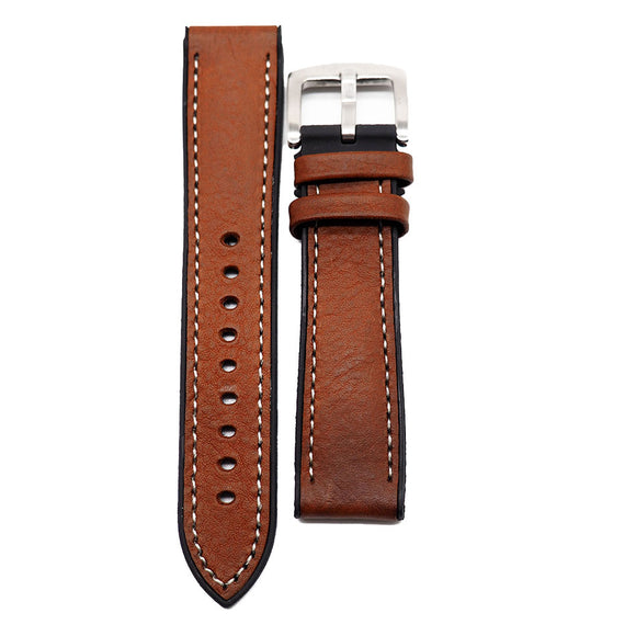 18mm, 20mm, 22mm Cinnamon Brown Italian Calf Leather Rubber Watch Strap