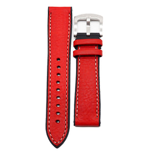 20mm, 22mm Red Italian Calf Leather Rubber Watch Strap