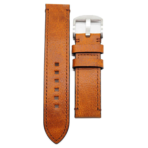 22mm, 23mm Ochre Orange Calf Leather Watch Strap For Tudor