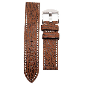 22mm, 24mm Tawny Brown Shark Leather Watch Strap, White Stitching
