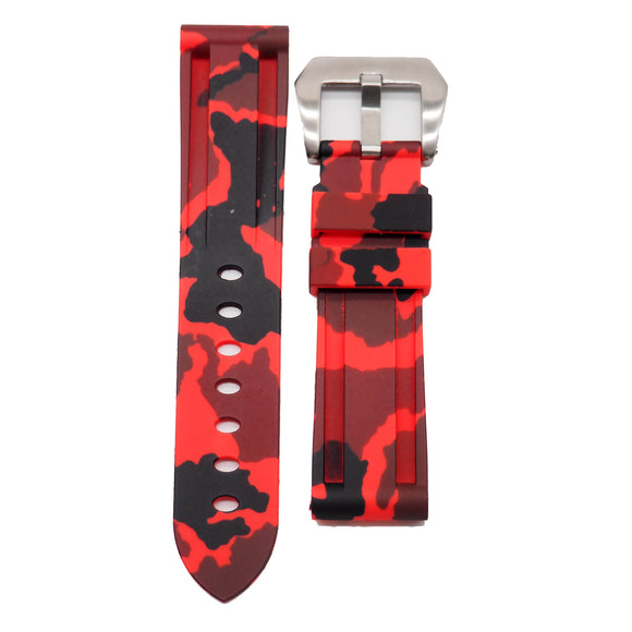 22mm, 24mm Camouflage Red Rubber Watch Strap For Panerai-Revival Strap