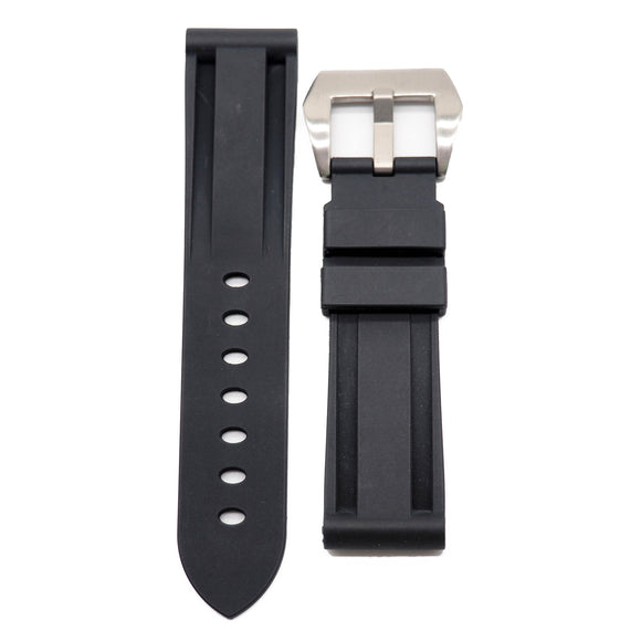22mm, 24mm, 26mm Black Rubber Watch Strap For Panerai