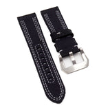 24mm Black Nylon Watch Strap, White Stitching, For Panerai