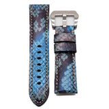 24mm Snake Leather Watch Strap For Panerai, White / Olympic Blue