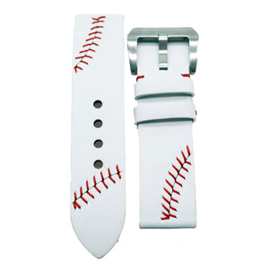 24mm Baseball Pattern White Calf Leather Watch Strap