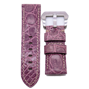 24mm Lavender Purple Waxed Alligator Leather Watch Strap For Panerai, Small Wrist Length