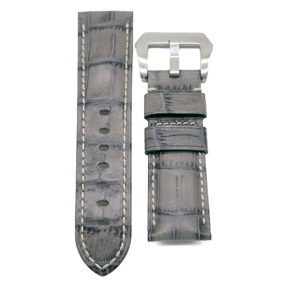 24mm Ash Grey Alligator Pattern Calf Leather Watch Strap For Panerai