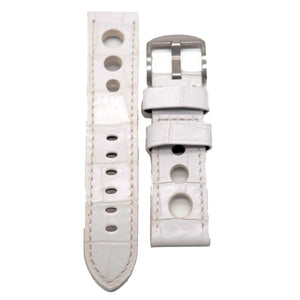 24mm Rally Style White Alligator Pattern Calf Leather Watch Strap