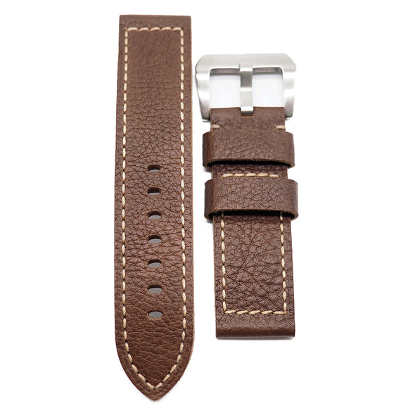 24mm Walnut Brown Calf Leather White Stitching Watch Strap