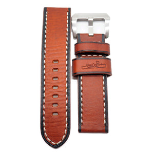 24mm Burnt Orange Calf Leather Watch Strap, Black Edge