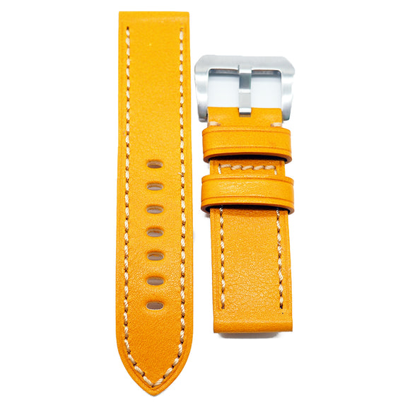20mm, 22mm, 24mm Fire Yellow Calf Leather Watch Strap