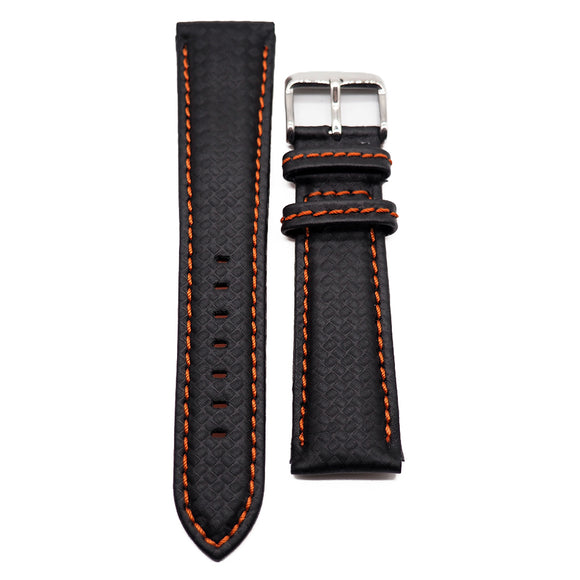 20mm, 21mm, 22mm, 23mm Carbon Fiber Watch Strap, Orange Stitching