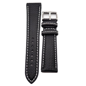 20mm, 21mm, 22mm, 23mm Carbon Fiber Watch Strap, White Stitching