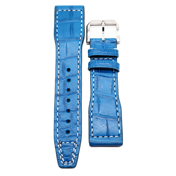 21mm Pilot Style Sapphire Blue Alligator Leather Watch Strap For IWC, Semi Square Tail