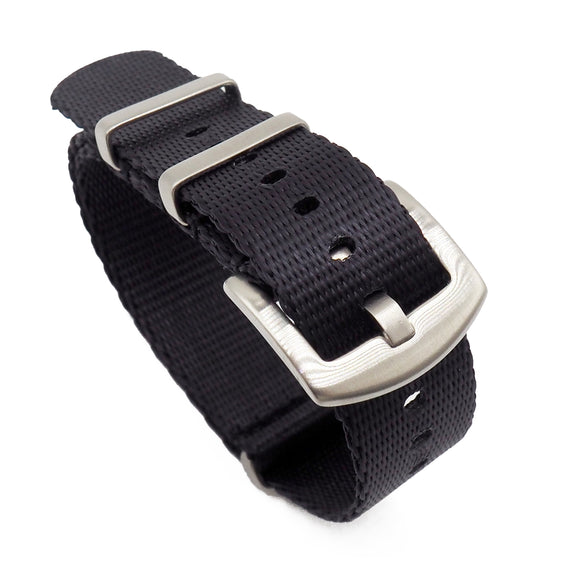 18mm, 24mm Military Style Black Seat Belt Nylon Watch Strap