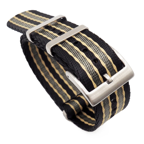 20mm, 22mm Military Style Multi Color Seat Belt Nylon Watch Strap For Omega, Black, Gray & Banana Yellow