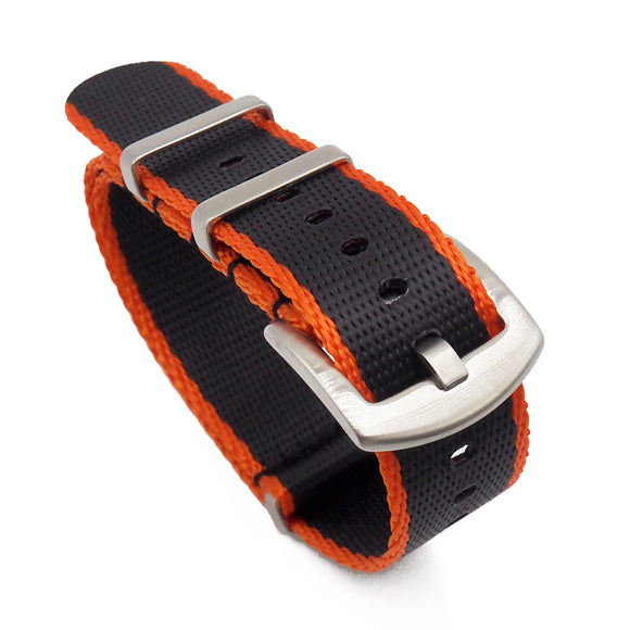 18mm, 24mm Military Style Multi Color in Edges Seat Belt Nylon Watch Strap, Orange & Black