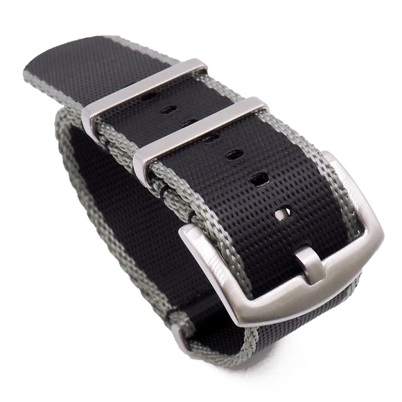 24mm Military Style Multi Color in Edges Seat Belt Nylon Watch Strap, Gray & Black