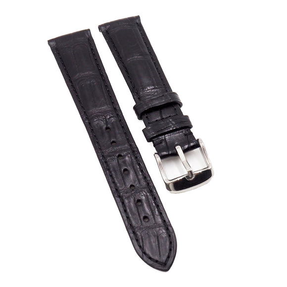 18mm, 20mm, 22mm Black Alligator Leather Watch Strap