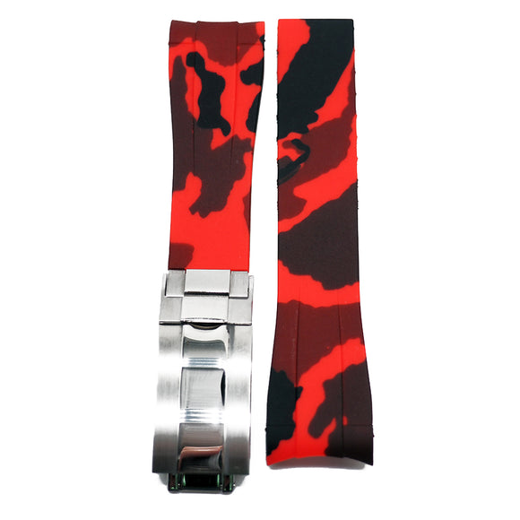 20mm Curved End Camouflage Red Rubber Watch Strap For Rolex-Revival Strap