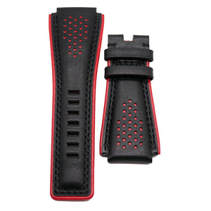 24mm Black Calf Leather Red Dot Watch Strap For Bell & Ross